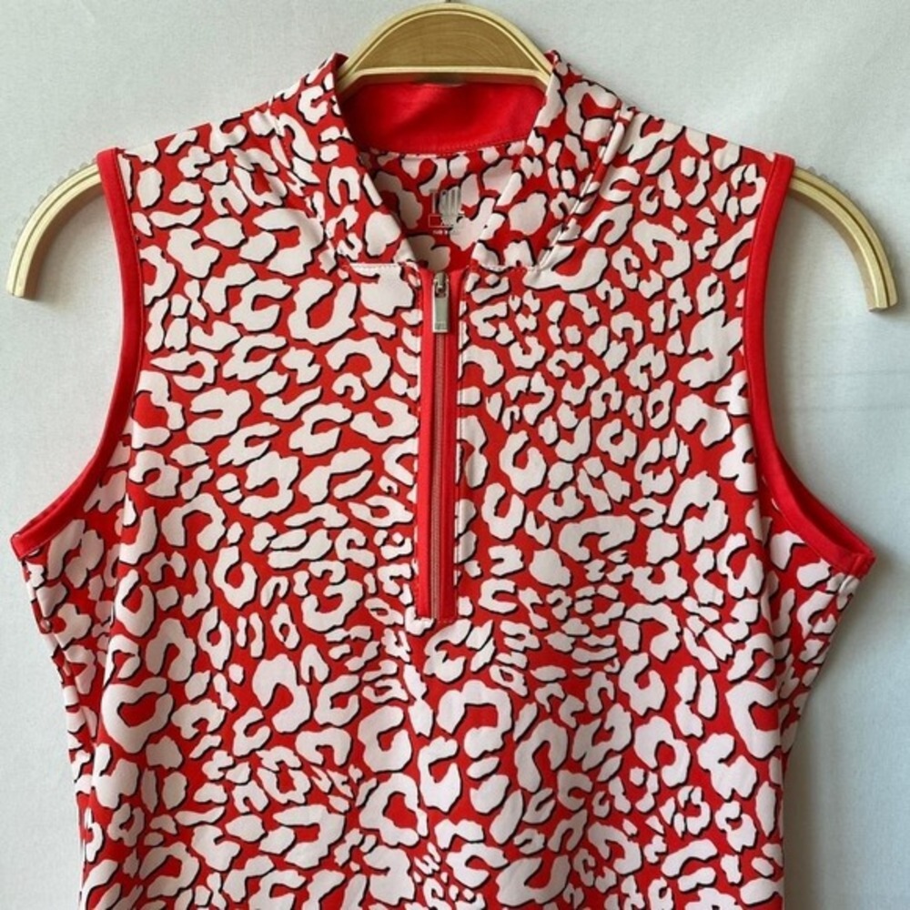 Tail Tessa Wild Cat Sleeveless Golf Shirt Women XS Red Animal Print Tennis Prep - Picture 3 of 9